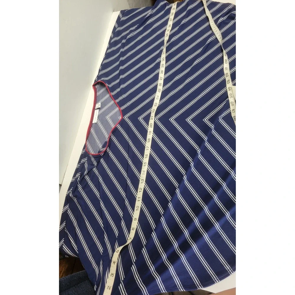 Susan Graver Women Liquid Knit‎ Red Stripe V Neck Kaftan Top Bat Wing Sleeve M/L